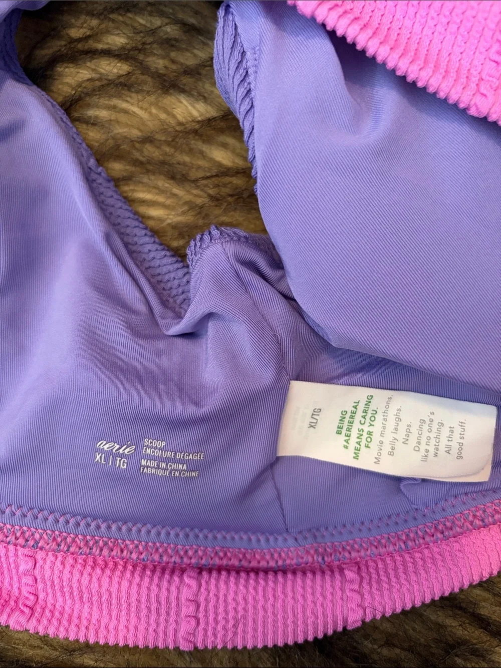 Aerie Lavender Ribbed Scoop Sports Bra with Pink Band Size XL